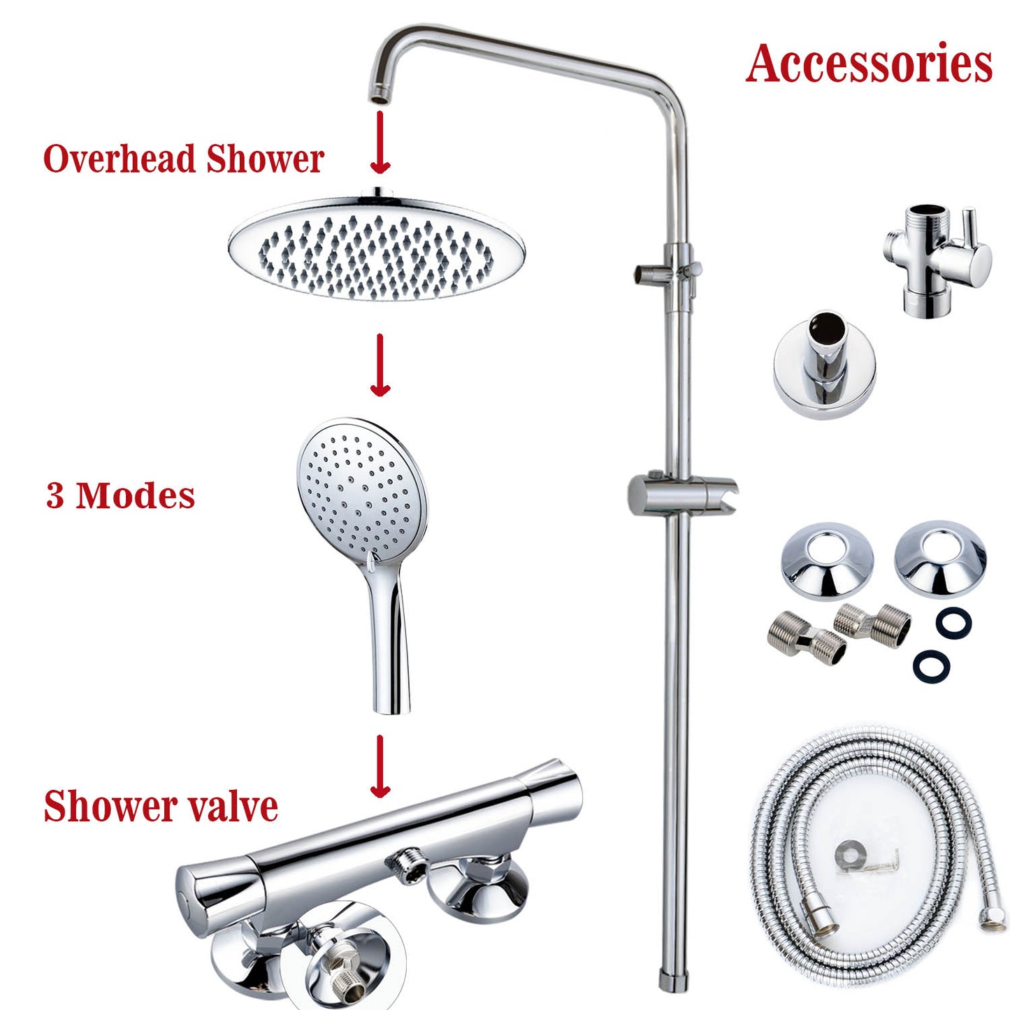 OCEAN ITALY Doccia Termostatica con Soffione e Doccetta a Mano, Miscelatore Doccia con Rubinetto in Ottone, Doccia Soffione Regolabile in Acciaio Inox, Cromato