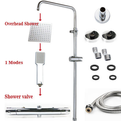 OCEAN ITALY Doccia Soffione in Acciaio Inox con Miscelatore Termostatico, Colonna Doccia con Rubinetto in Ottone e Tubo Flessibile, Saliscendi Doccia Regolabile