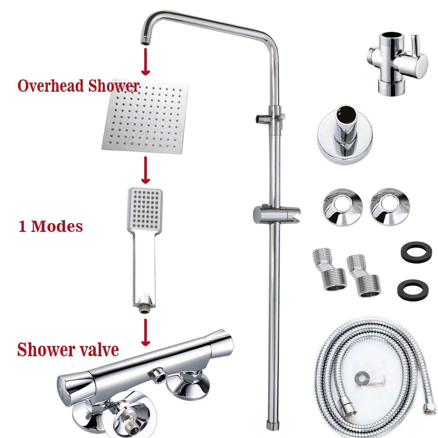 OCEAN ITALY Set Doccia con Rubinetto Termostatico, Soffione Doccia Quadrato in Acciaio Inox, Kit Asta Doccia Regolabile con Soffione a Pioggia, Doccetta a Mano, e Tubo Flessibile Antitorsione