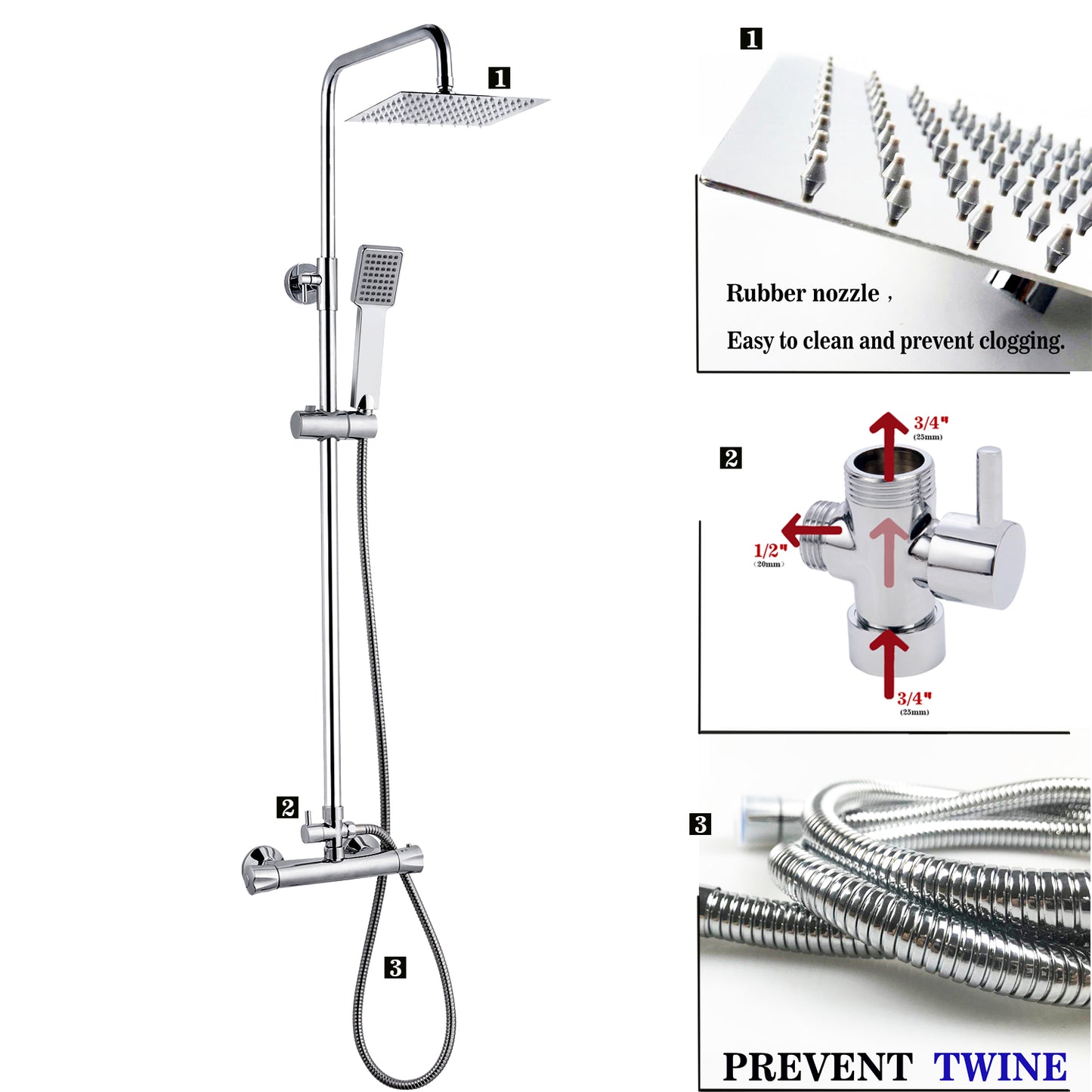 OCEAN ITALY Saliscendi Doccia in Acciaio Inox e Ottone, Colonna Doccia Termostatica con Soffione e Doccetta, Miscelatore Doccia con Finitura Cromata