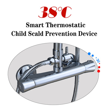 OCEAN ITALY Doccia Termostatica con Soffione e Doccetta a Mano, Miscelatore Doccia con Rubinetto in Ottone, Doccia Soffione Regolabile in Acciaio Inox, Cromato