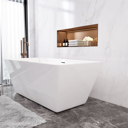 Vasca da Bagno Freestanding Rettangolo Simmetrico Bianco in Acrilico 170x80x58 cm/150x72x56 cm (L.xP.xA.)