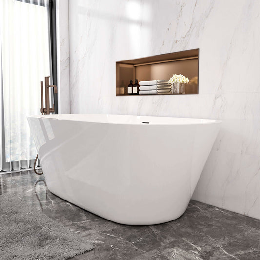 Vasca da Bagno Freestanding Ovale Simmetrico Bianco in Acrilico 150x70x58 cm/170x80x58 cm (L.xP.xA.)
