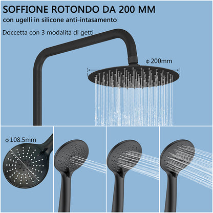 Colonne doccia termostatiche con soffione quadrato 20x20 e doccetta , altezza regolabile 720-1200mm