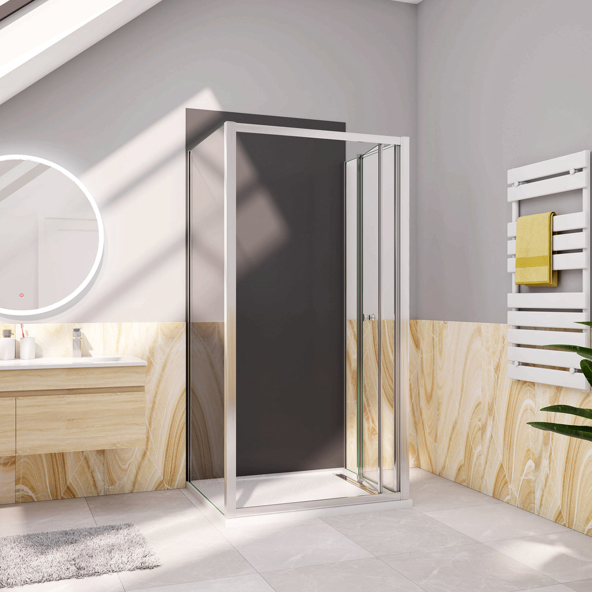 Box Doccia Tre Lati 70-76-80-86-90-100x70-76-80-90x70-76-80-90 cm Alto 185 cm Porta a Soffietto 2 Pareti Laterali in Vetro Temperato 5 mm Cromato