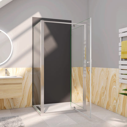 Box Doccia Tre Lati 70-76-80-86-90-100x70-76-80-90x70-76-80-90 cm Alto 185 cm Porta Battente 2 Pareti Laterali in Vetro Temperato 5 mm Cromato