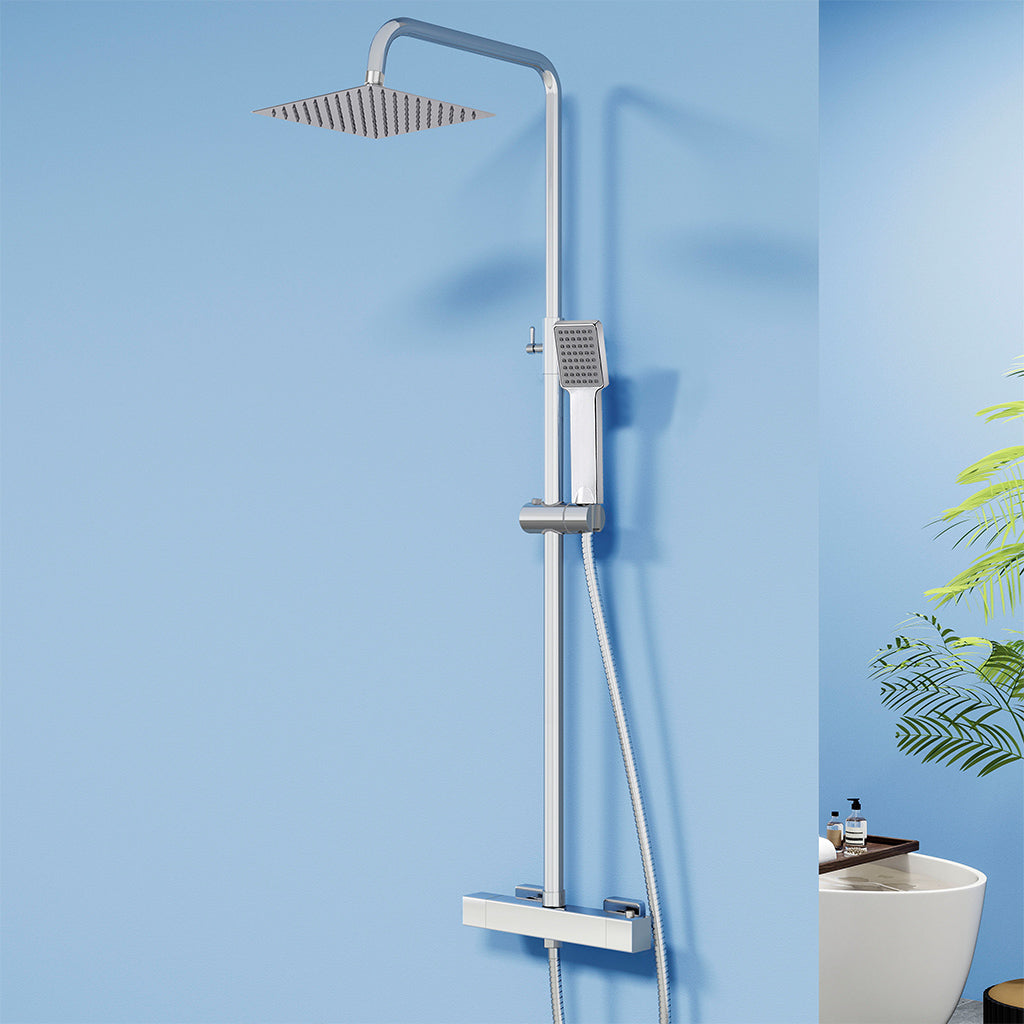 Colonne doccia termostatiche con soffione quadrato 20x20 e doccetta , altezza regolabile 72-120cm