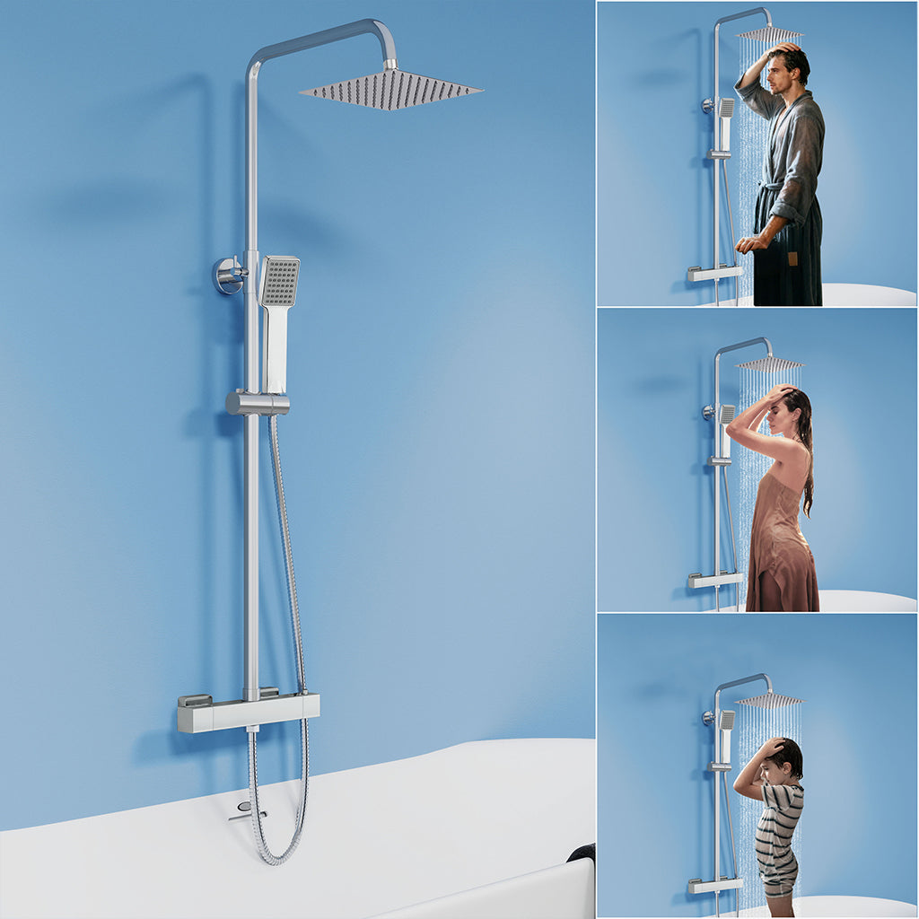 Colonne doccia termostatiche con soffione quadrato 20x20 e doccetta , altezza regolabile 72-120cm