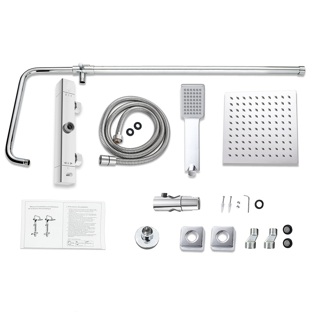 Colonne doccia termostatiche con soffione quadrato 20x20 e doccetta , altezza regolabile 72-120cm