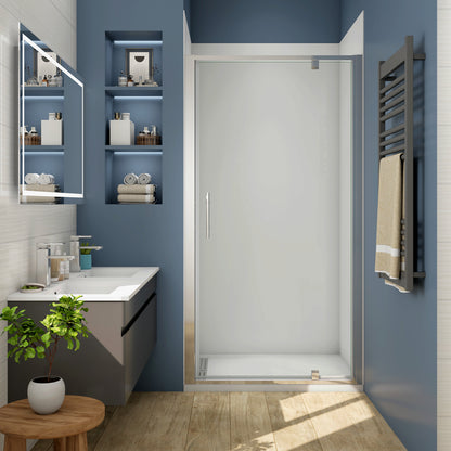 Porta Battente Per Nicchia 70-76-80-86-90-100x185 cm in Vetro Temperato Trasparente da 5mm Ingresso Totale Profilo Cromato