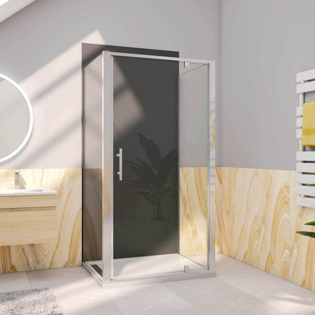 Box Doccia Tre Lati 70-76-80-86-90-100x70-76-80-90x70-76-80-90 cm Alto 185 cm Porta Battente 2 Pareti Laterali in Vetro Temperato 5 mm Cromato 100x185