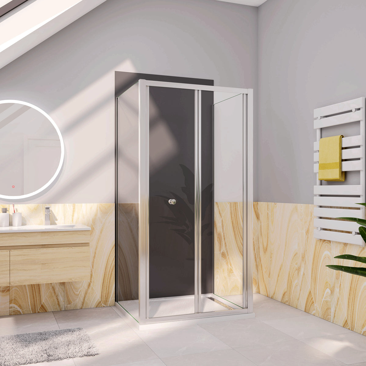 Box Doccia Tre Lati 70-76-80-86-90-100x70-76-80-90x70-76-80-90 cm Alto 185 cm Porta a Soffietto 2 Pareti Laterali in Vetro Temperato 5 mm Cromato