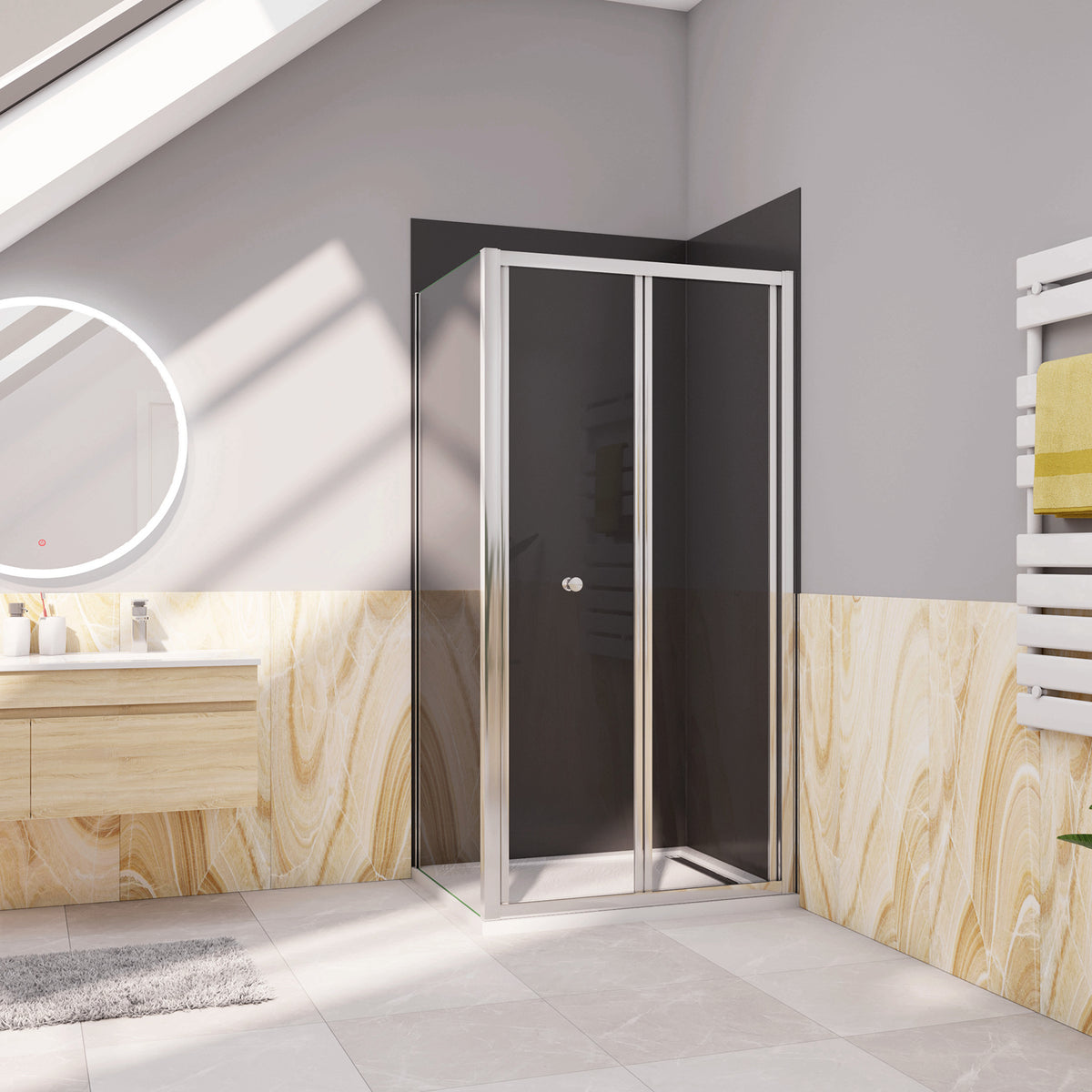 Box Doccia Angolare Alto 185 cm Porta a Soffietto con Parete Laterale in Vetro Temperato 5 mm Cromato