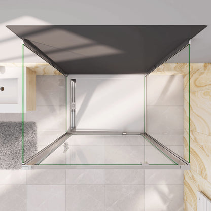 Box Doccia Tre Lati 70-76-80-86-90-100x70-76-80-90x70-76-80-90 cm Alto 185 cm Porta Battente 2 Pareti Laterali in Vetro Temperato 5 mm Cromato