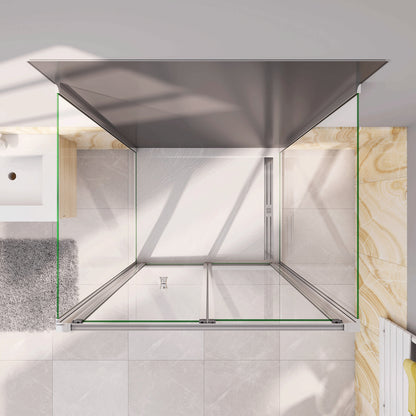 Box Doccia Tre Lati 70-76-80-86-90-100x70-76-80-90x70-76-80-90 cm Alto 185 cm Porta a Soffietto 2 Pareti Laterali in Vetro Temperato 5 mm Cromato