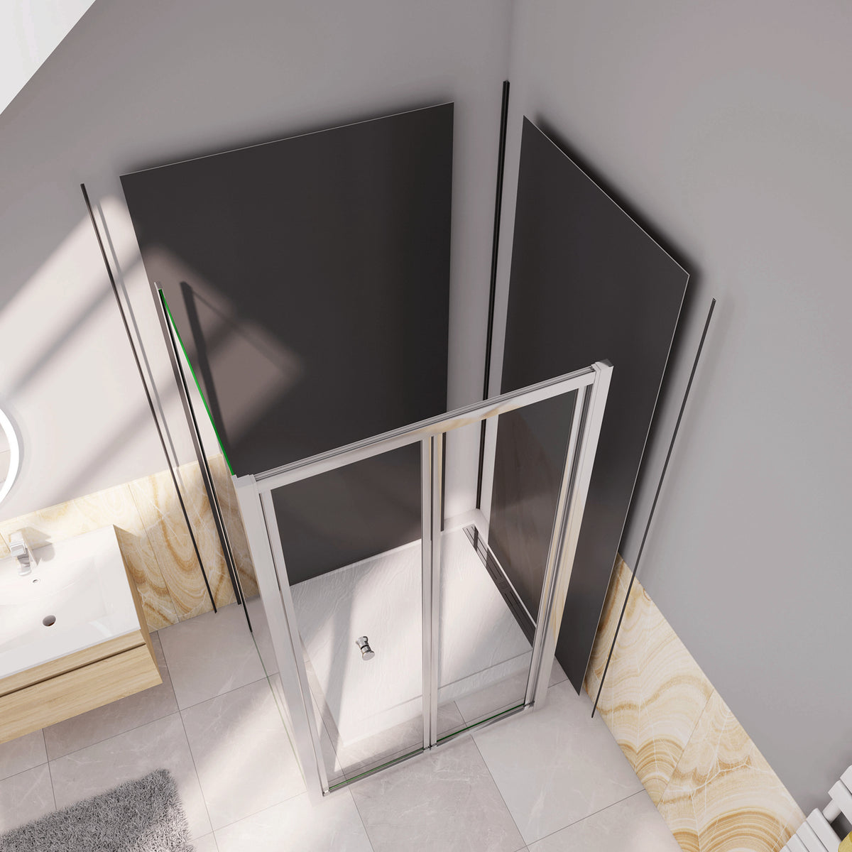 Box Doccia Angolare Alto 185 cm Porta a Soffietto con Parete Laterale in Vetro Temperato 5 mm Cromato
