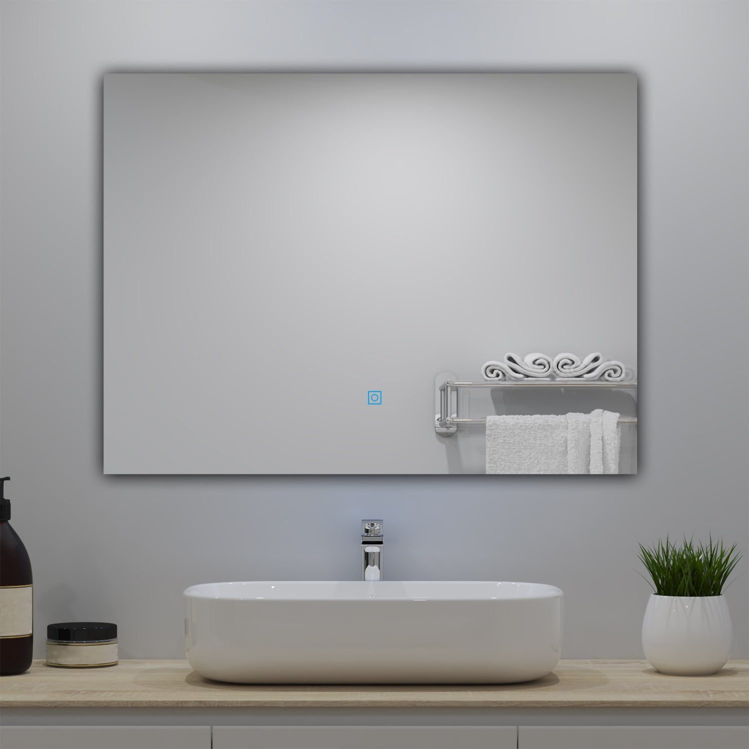 byecold Specchio da bagno con illuminazione a LED, 80 x 60 cm, riscaldamento a specchio con stazione meteo, specchio da bagno WiFi, riscaldamento con interruttore touch, orizzontale byecold Specchio da bagno con illuminazione a LED, 80 x 60 cm, riscaldamento a specchio con stazione meteo, specchio da bagno WiFi, riscaldamento con interruttore touch, orizzontale