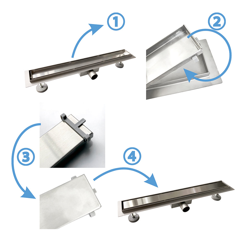 Canaletta per Doccia 2 in 1 Pannello Piastrellabile in Acciaio Inossidabile Scarico a Pavimento per Bagno 40 50 60 70 80 90 100 110 120 130 140 150cm