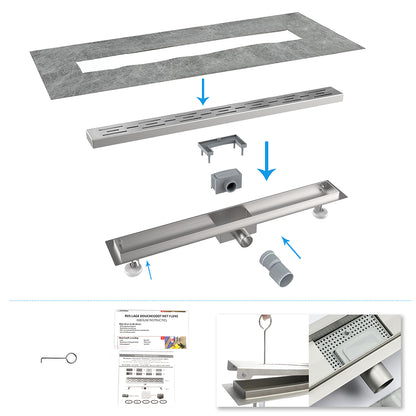 Canalina per doccia - Design cavo, acciaio inox, piastrellabile, scarico a pavimento 50 60 70 80 90 100 110 120 130 140 150 cm