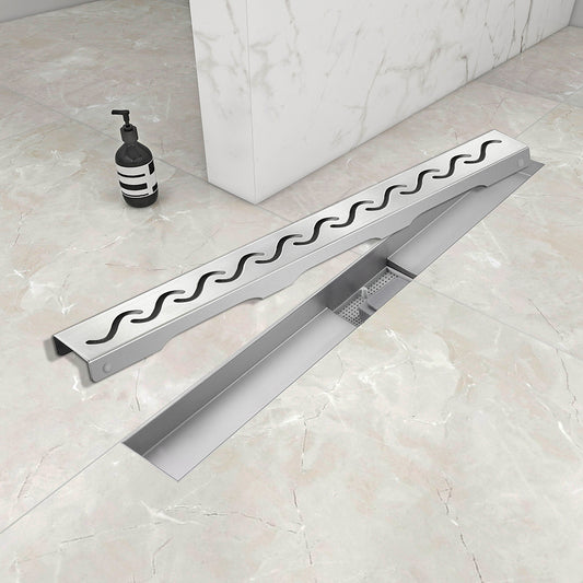 Canalina doccia Wave design cavo pannello piastrellabile in acciaio inox scarico a pavimento per bagno 60 70 80 90 100 cm