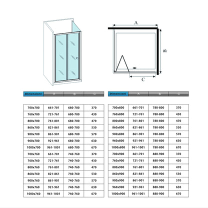Box Doccia Angolare Alto 185 cm Porta a Soffietto con Parete Laterale in Vetro Temperato 5 mm Cromato
