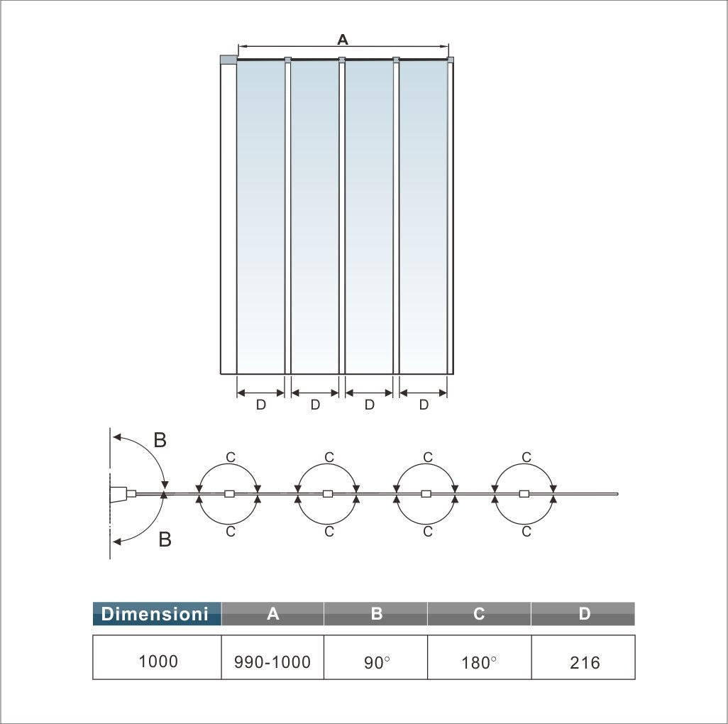 Sopravasca Doccia 100/120x140cm (WxH) 4/5 ante Pieghevoli a Libro Vetro Temperato 4 mm Telai Argento Opaco