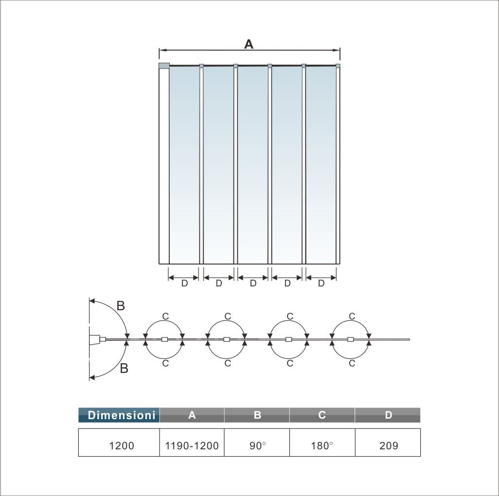 Sopravasca Doccia 100/120x140cm (WxH) 4/5 ante Pieghevoli a Libro Vetro Temperato 4 mm Telai Argento Opaco