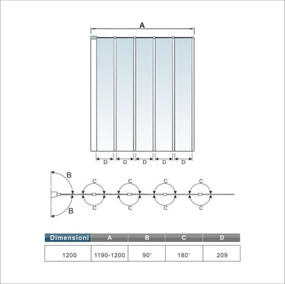 Sopravasca Doccia 100/120x140cm (WxH) 4/5 ante Pieghevoli a Libro Vetro Temperato 4 mm Telai Argento Opaco