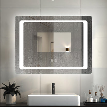 Ocean 80×60 cm / 90×65 cm Specchio Cosmetico Quadrato con Specchio da Bagno a LED, Interruttore Touch, Anti-appannamento, Tecnologia a Prova di Umidità IP44