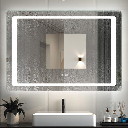 Ocean 80×60 cm / 90×65 cm Specchio Cosmetico Quadrato con Specchio da Bagno a LED, Interruttore Touch, Anti-appannamento, Tecnologia a Prova di Umidità IP44