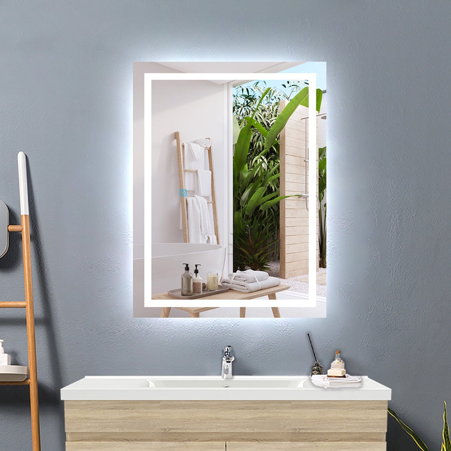 Ocean 80 × 60cm Specchio Quadrato per Bagno Specchio Cosmetico, Anti-appannamento, Luce Bianca Fredda Morbida 6000K, IP44