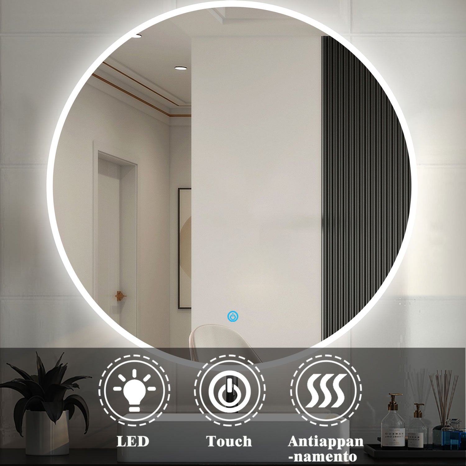 Decorativi Specchio LED da bagno (84x54cm) Retroiluminato con illuminazione  (POD221) Freddo Bianco