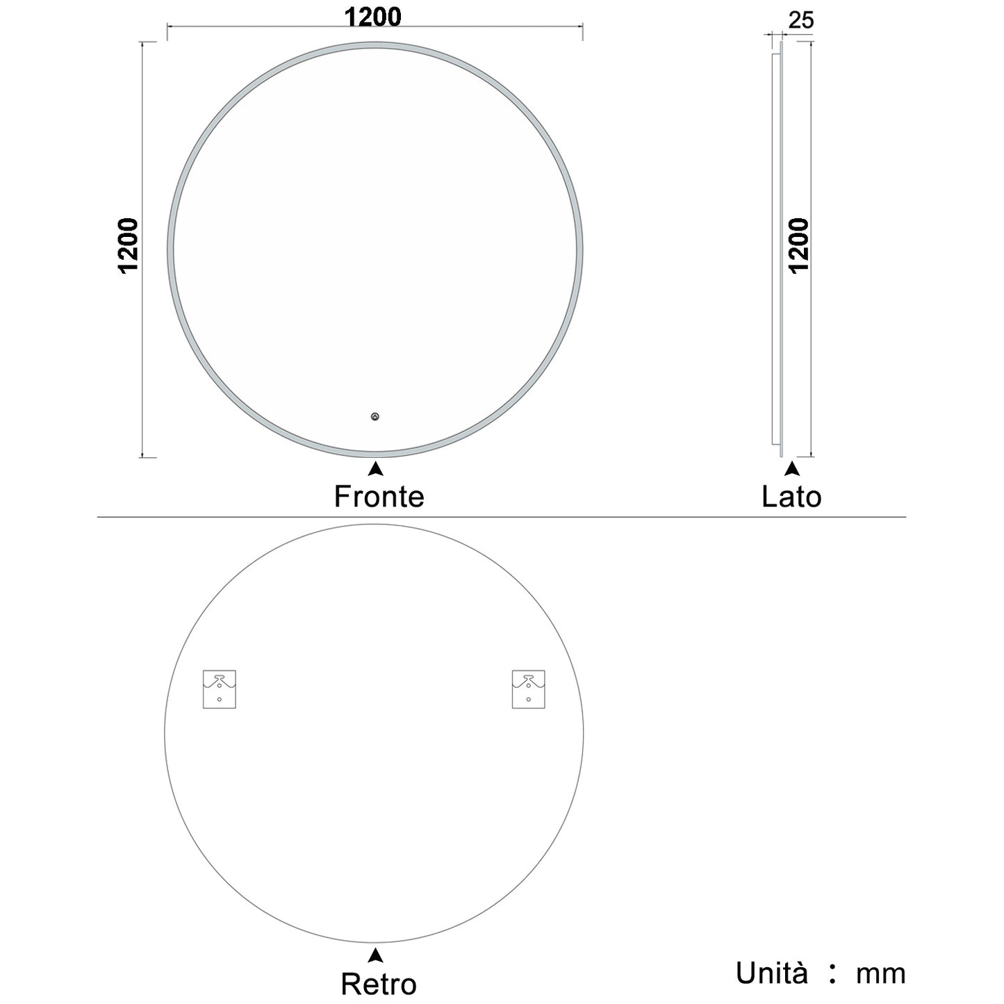 Specchio LED Rotondo, Funzione Antiappannamento, Luce Bianca 6000K, Impermeabile IP44, retroilluminato