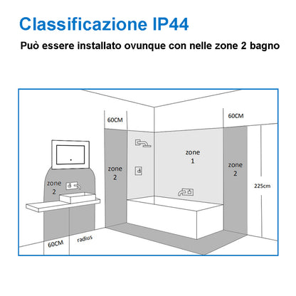 Specchio LED quadrato 50x70 cm, comando singolo, IP44.