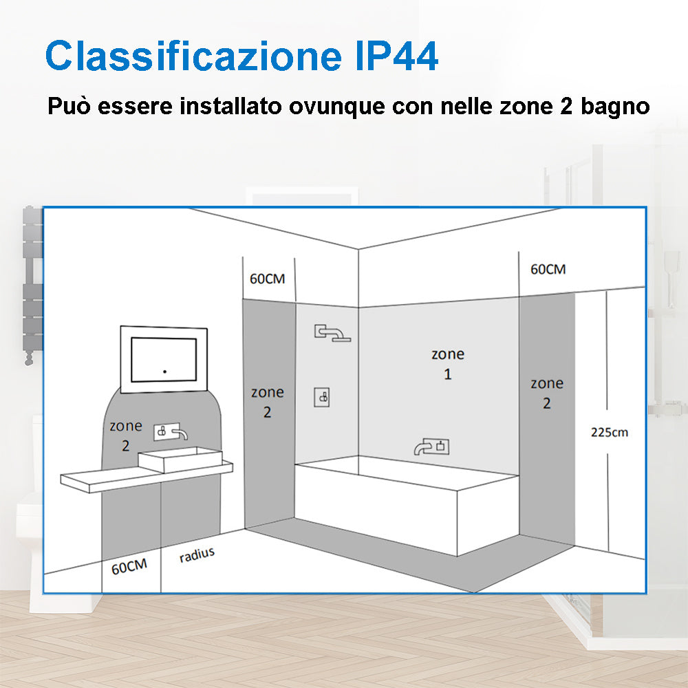 Specchio da bagno con illuminazione a LED Specchio rettangolare bianco freddo con funzione antiappannamento, interruttore tattile, specchio a parete