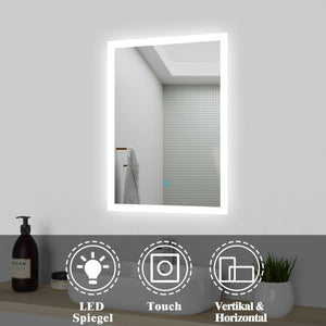 Ocean 50×70 cm LED Specchio da parete quadrato|Comando singolo intelligente|IP44