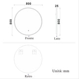 Specchio LED Rotondo, Funzione Antiappannamento, Luce Bianca 6000K, Impermeabile IP44, retroilluminato