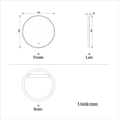 Ocean 70/80 cm Specchio rotondo LED, Antiappannamento, Tocco, Bluetooth, IP44, retroilluminato