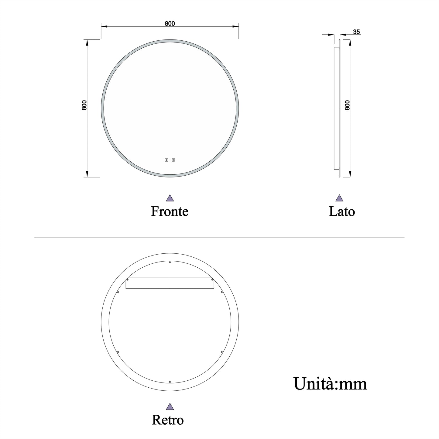 Ocean 70/80 cm Specchio rotondo LED, Antiappannamento, Tocco, Bluetooth, IP44, retroilluminato