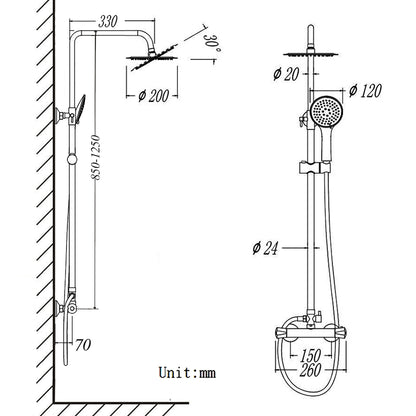 OCEAN ITALY Doccia Termostatica con Soffione e Doccetta a Mano, Miscelatore Doccia con Rubinetto in Ottone, Doccia Soffione Regolabile in Acciaio Inox, Cromato