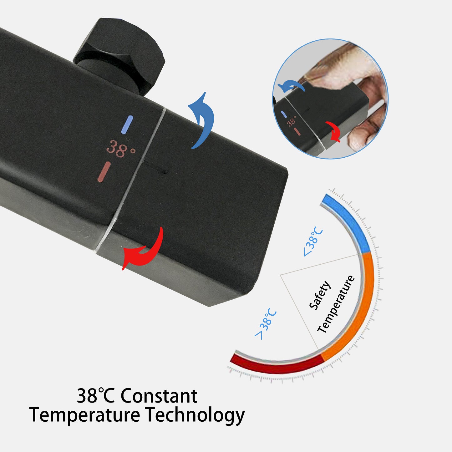 OCEAN ITALY Set miscelatore termostatico per doccia, nero opaco, sistema doccia termostatico quadrato 38 °C con soffione a pioggia, doccetta, kit barra miscelatore doccia antiscottatura, altezza regolabile