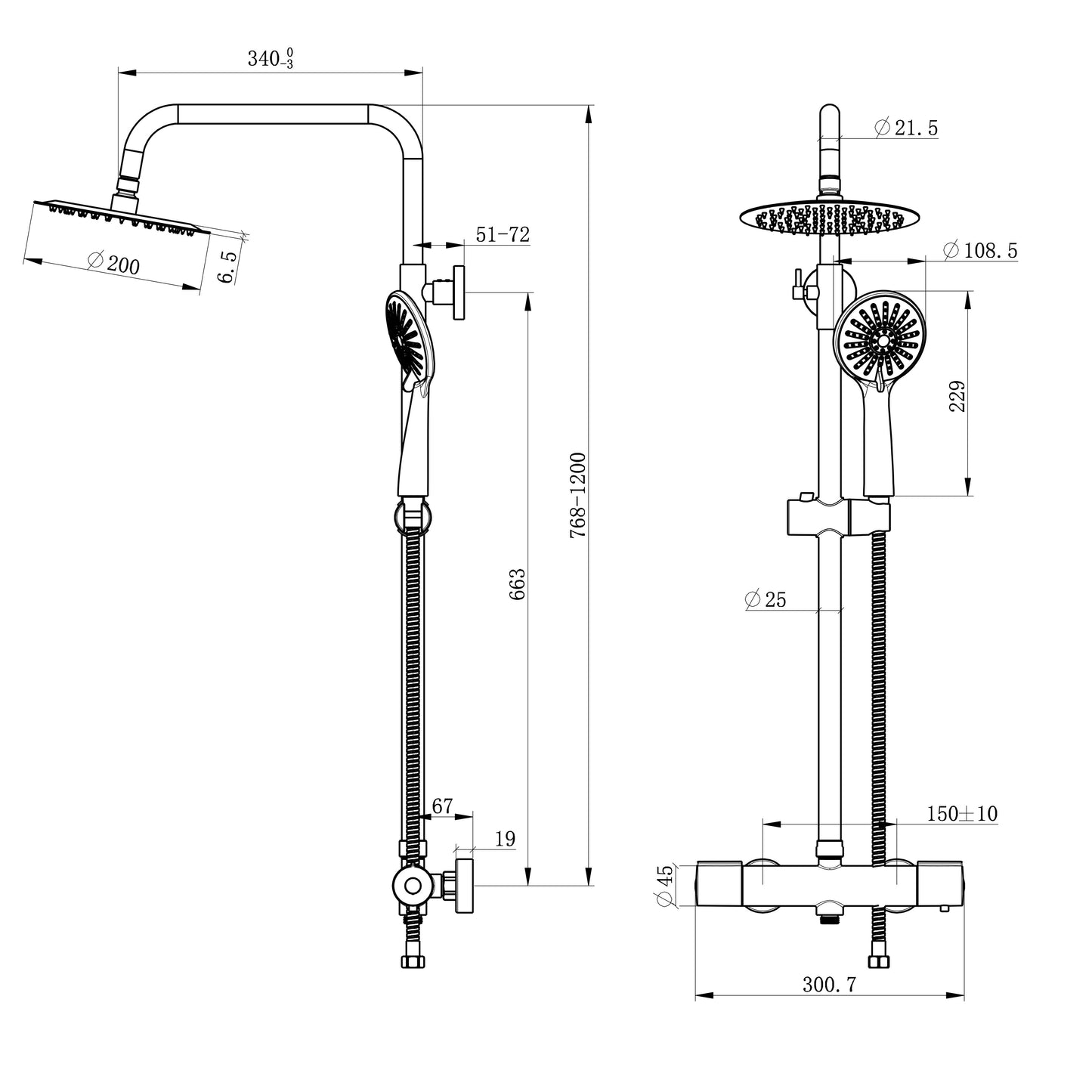 OCEAN ITALY Set miscelatore doccia termostatico cromato, sistema doccia termostatico rotondo 38 °C con soffione a pioggia, doccetta, kit barra miscelatore doccia antiscottatura, altezza regolabile