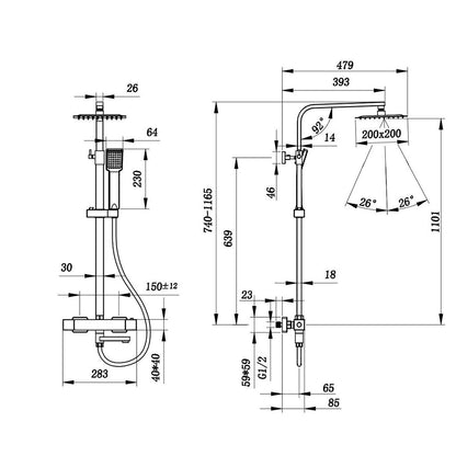 Spray quadrato a temperatura costante 20X20 cm in acciaio inox