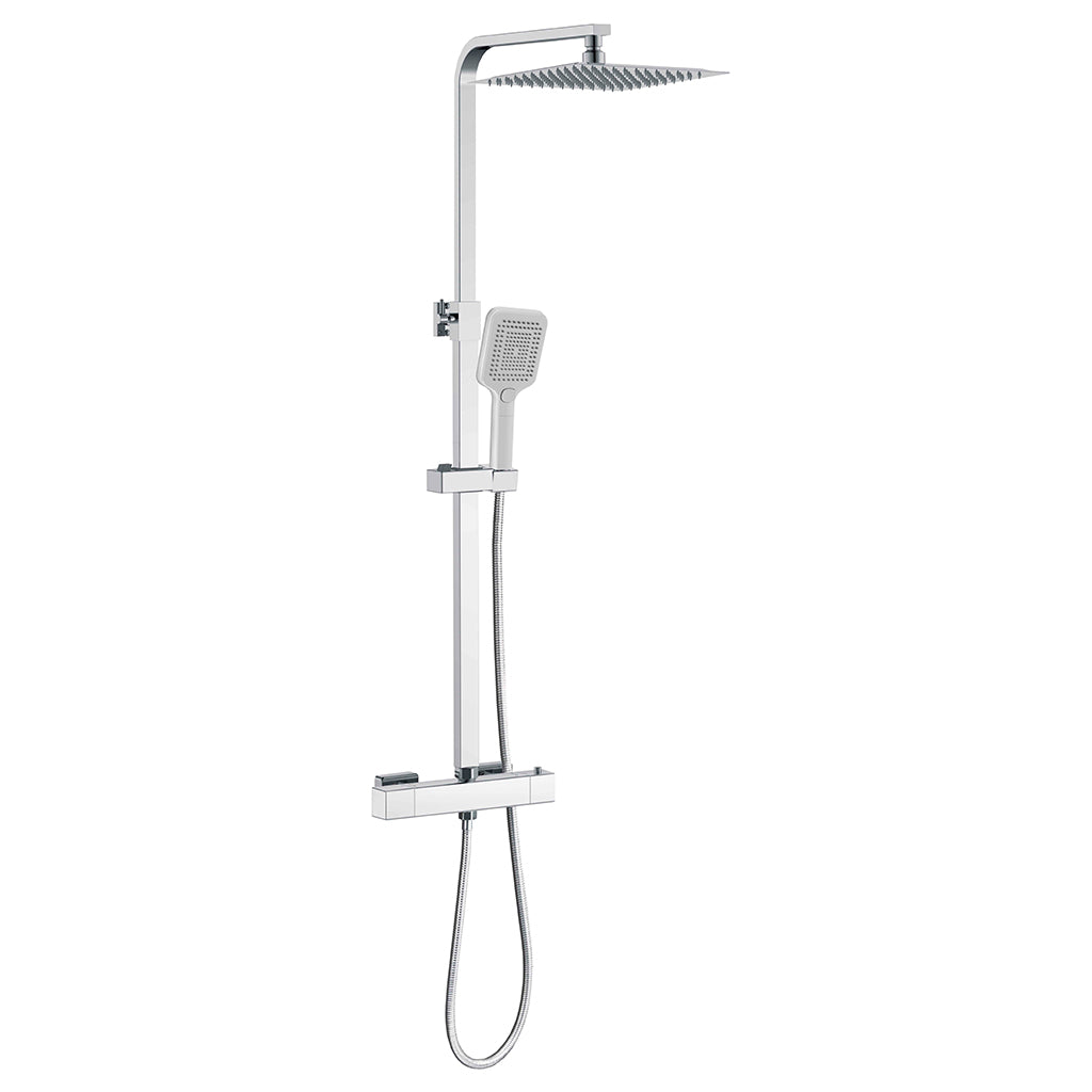 Sistema Doccia Moderno con Soffione Quadro 30x30cm, Rubinetto Cool-Touch Antiscottatura e Doccetta 3 Getti - Asta Regolabile 73-115cm in Acciaio Inox