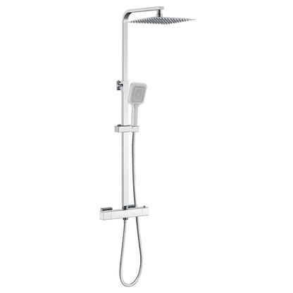 Sistema Doccia Moderno con Soffione Quadro 30x30cm, Rubinetto Cool-Touch Antiscottatura e Doccetta 3 Getti - Asta Regolabile 73-115cm in Acciaio Inox