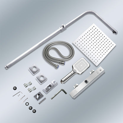 Sistema Doccia Moderno con Soffione Quadro 30x30cm, Rubinetto Cool-Touch Antiscottatura e Doccetta 3 Getti - Asta Regolabile 73-115cm in Acciaio Inox