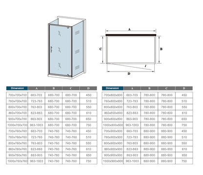 Box Doccia Tre Lati 70-76-80-86-90-100x70-76-80-90x70-76-80-90 cm Alto 185 cm Porta Battente 2 Pareti Laterali in Vetro Temperato 5 mm Cromato