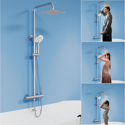 Colonna doccia termostatica con soffione quadrato 20x20 e doccetta a 3 getti, regolabile in altezza 72-125 cm