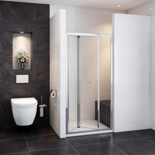 Porta a Soffietto Per Nicchia 70-76-80-86-90-100x185 cm in Vetro Temperato Trasparente da 5mm Ingresso Laterale Profilo Cromato