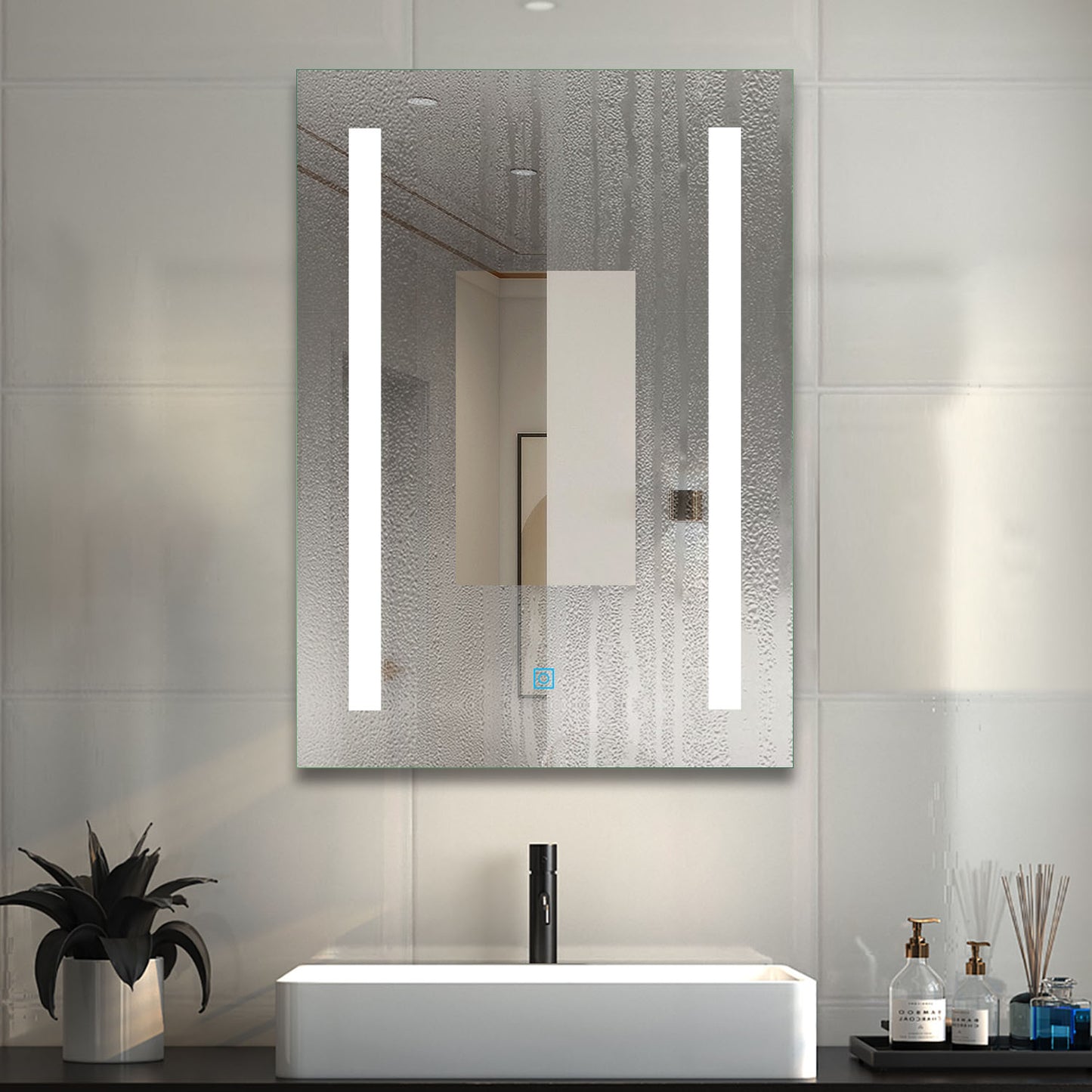 Ocean Specchio da Bagno Quadrato Con LED, Antiappannamento, Luce Bianca Fredda 6000K, Interruttore di Comando Singolo Intelligente, IP44, Certificazione CE